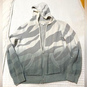 Womens BAREFOOT DREAMS White Gray Ocean Reef Zip Up Jacket Cozychic Medium